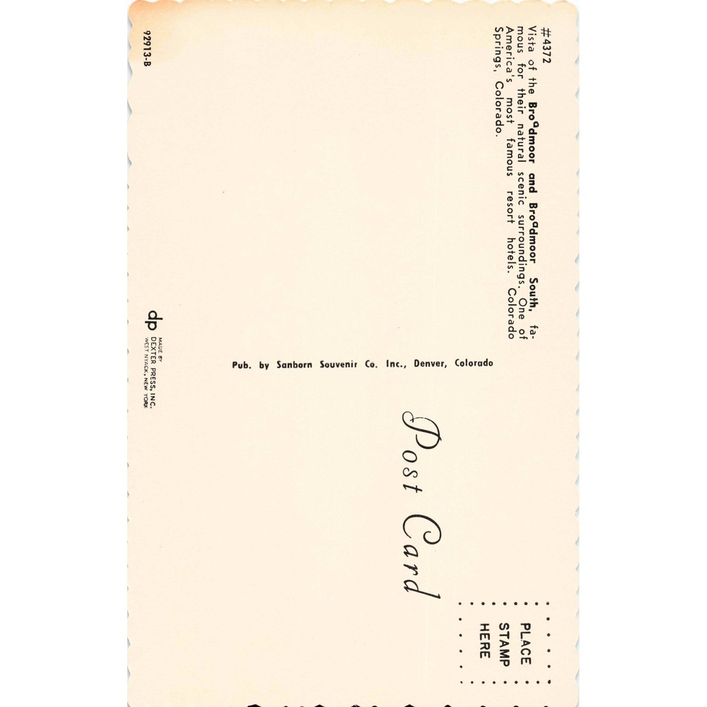 Broadmoor Hotel Colorado Springs CO Chrome Postcard Dexter Press Sanborn Unposte - Picture 2 of 2